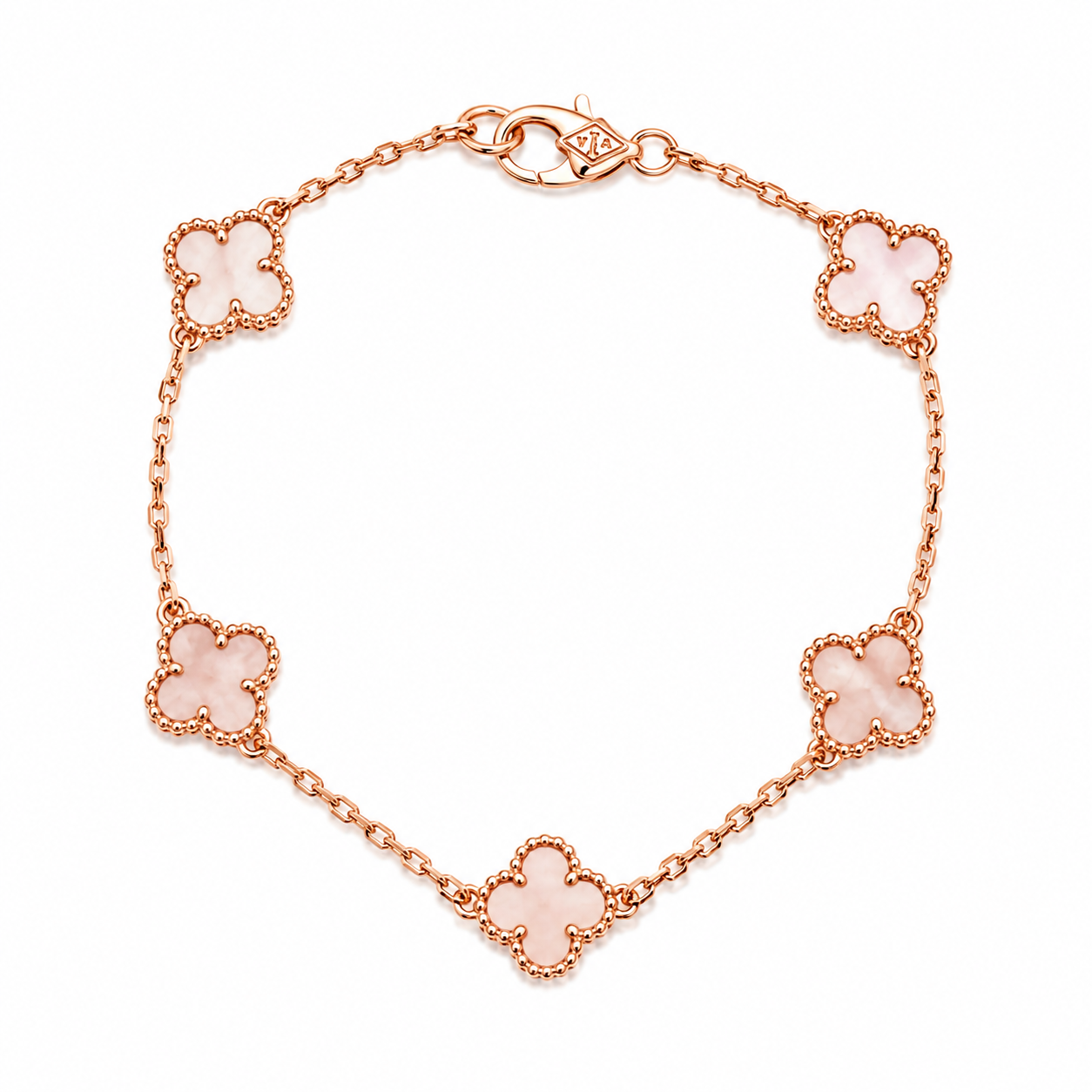 Pulsera Van Cleef Rose Gold y Rosado Claro Treboles Pequeños