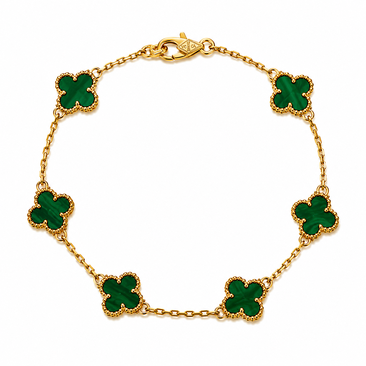 Pulsera Dorado Van Cleef Verde Treboles Pequeños