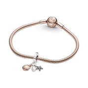 Charm Colgante Triple Perla Cultivada de Agua Dulce, Estrella de Mar y Concha