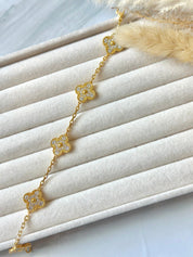 Pulsera Van Cleef Alhambra vintage 5 Tréboles Dorado con Piedras