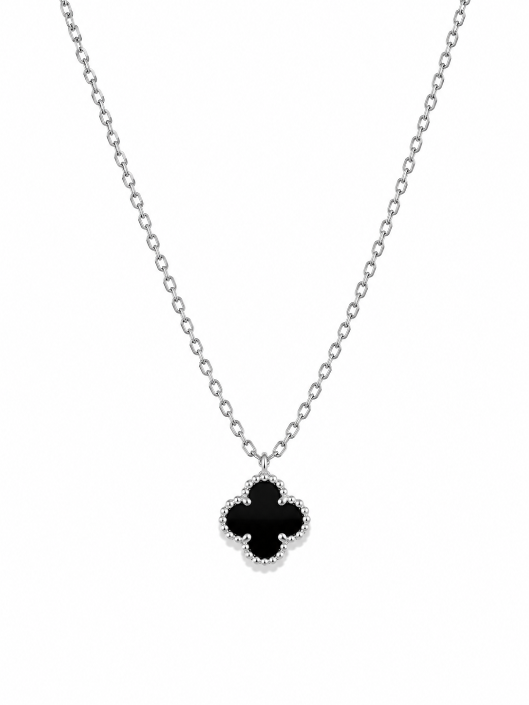 Collar Van Cleef Plateado 1 Trebol Negro Pequeño
