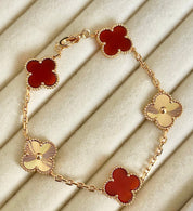 Pulsera Van Cleef Rojos y Rose Gold Alhambra Vintage 5 Tréboles
