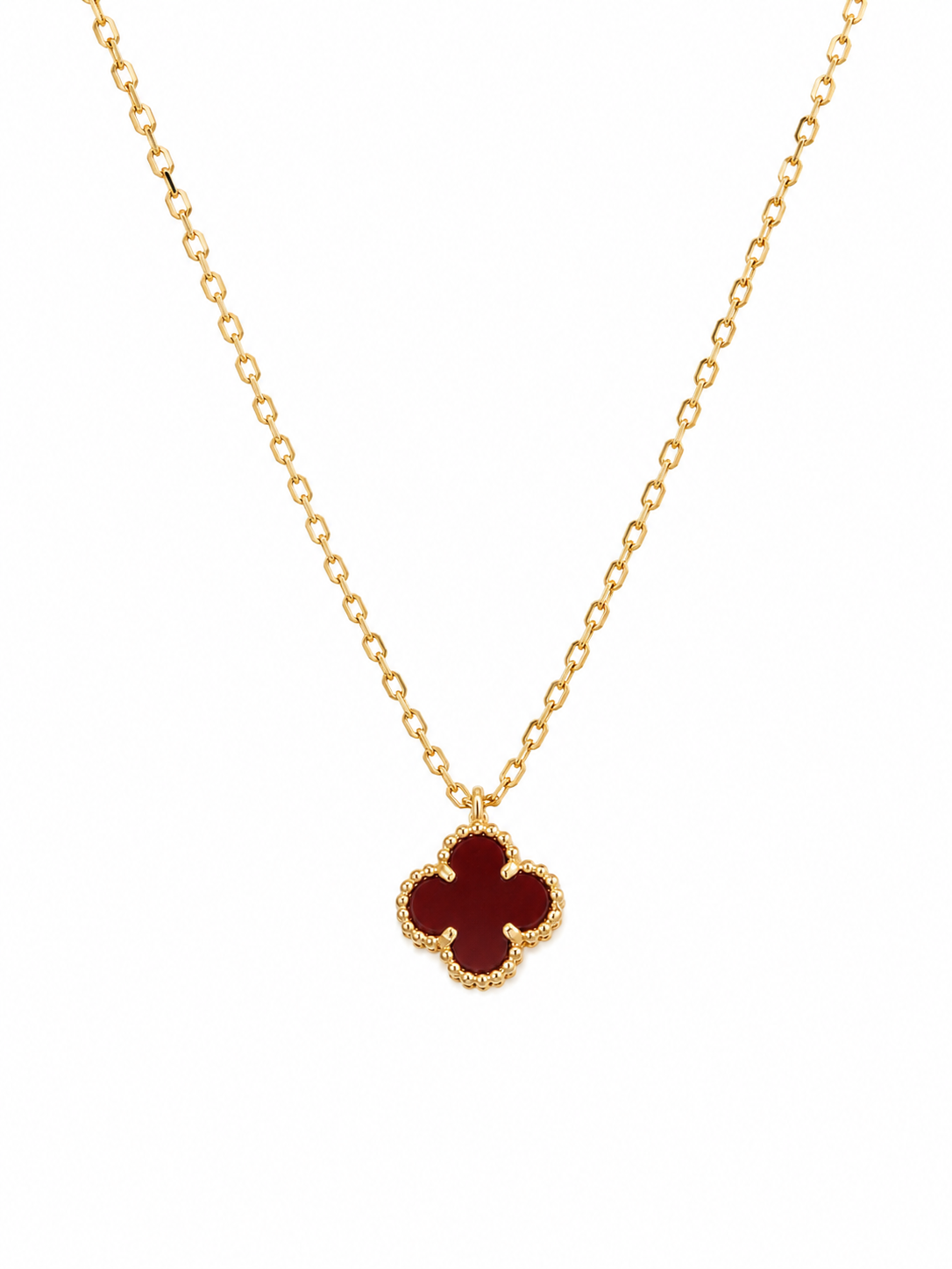 Collar Van Cleef Dorado 1 Trebol Rojo Pequeño
