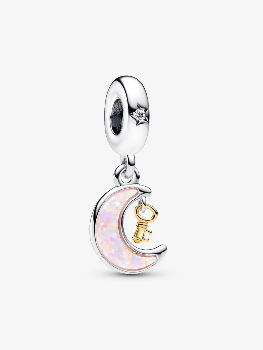 Charm Colgante Luna y Llave en Dos Tonos