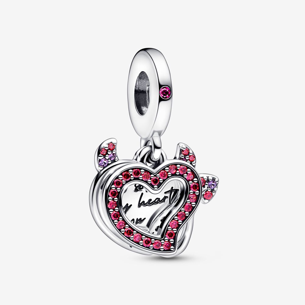 Charm Colgante Doble de Corazón de Diablo Ardiente