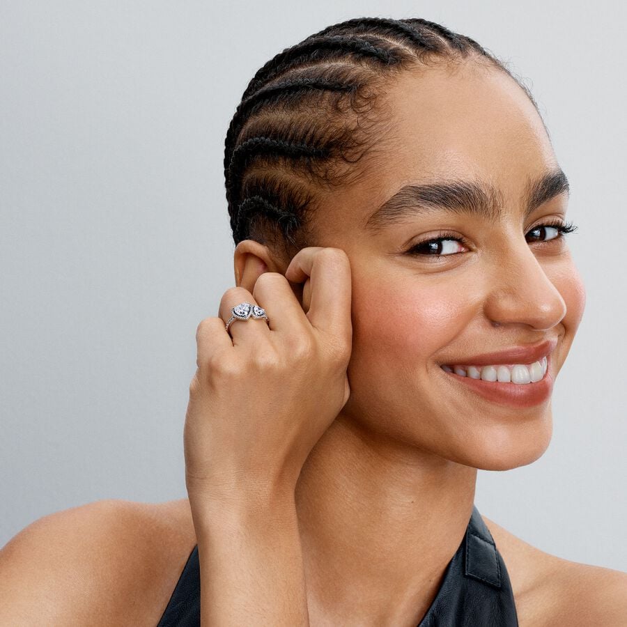 Anillo Doble Corazon Blanco