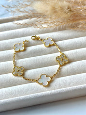 Pulsera Van Cleef Alhambra vintage 5 Tréboles Blanco y Dorado