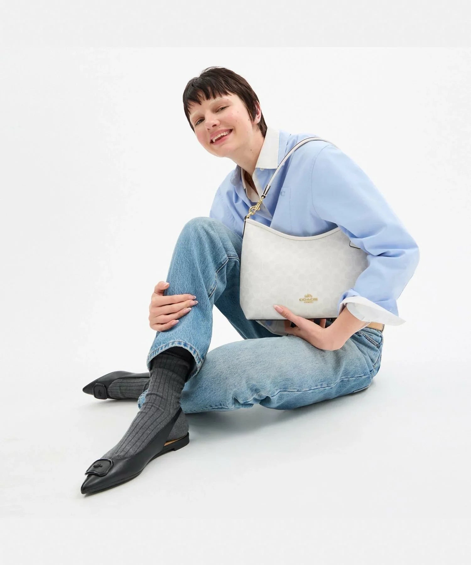 Coach Laurel Shoulder Bag Signature Canvas Blanco Hueso