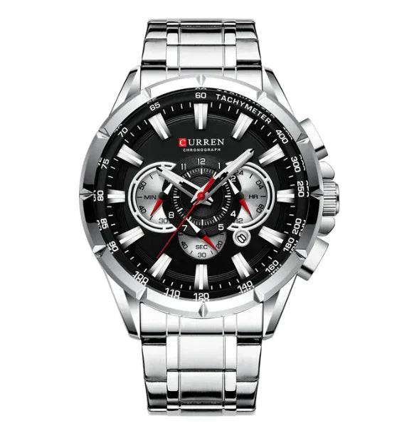 Reloj Curren Plateado Cara Negra 8363 Para Hombre