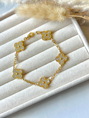 Pulsera Van Cleef Alhambra vintage 5 Tréboles Dorado con Piedras