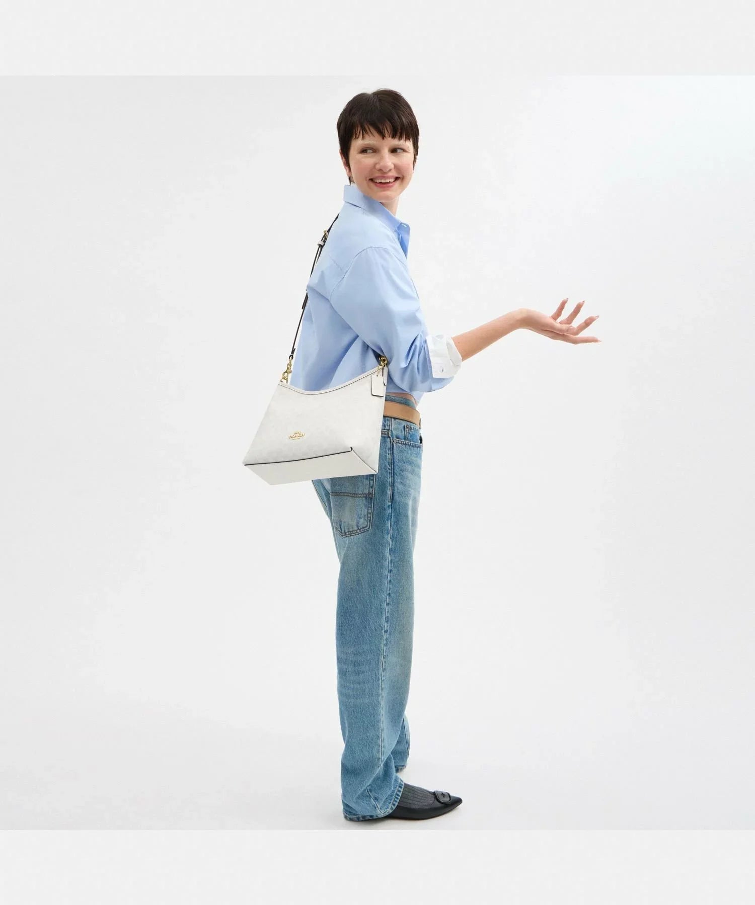 Coach Laurel Shoulder Bag Signature Canvas Blanco Hueso