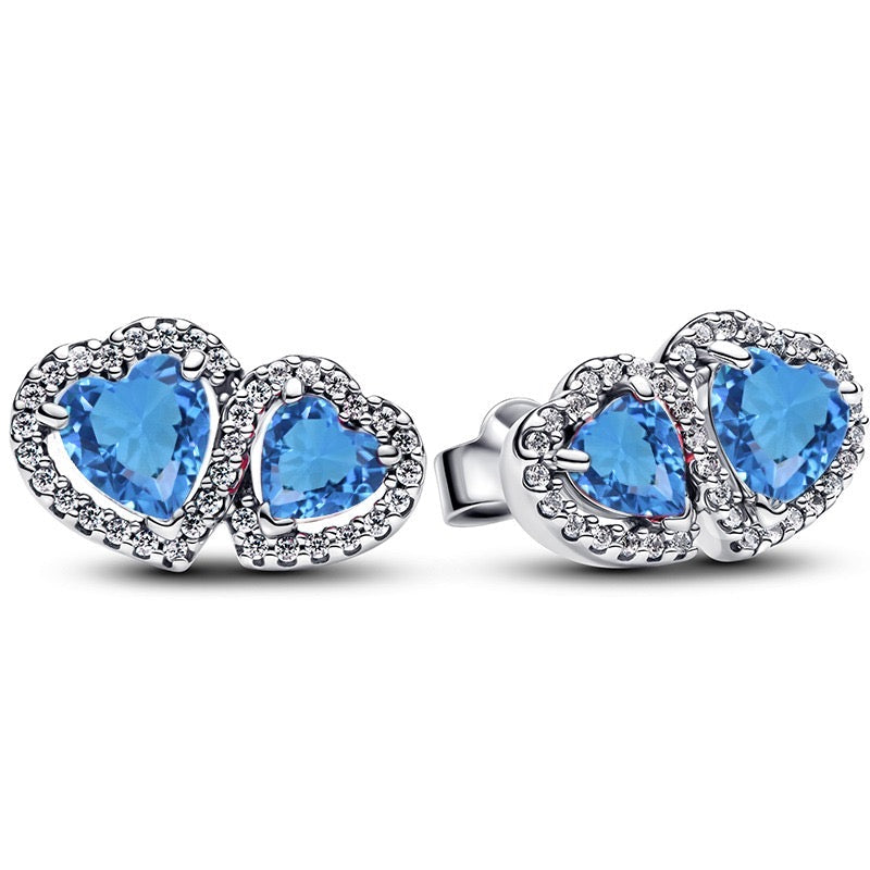Pendientes Doble Corazón Azul Celeste