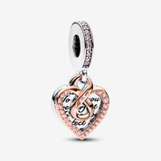 Charm Colgante Doble Corazon Infinito “You Are Perfect” en Dos Tonos Rose Gold