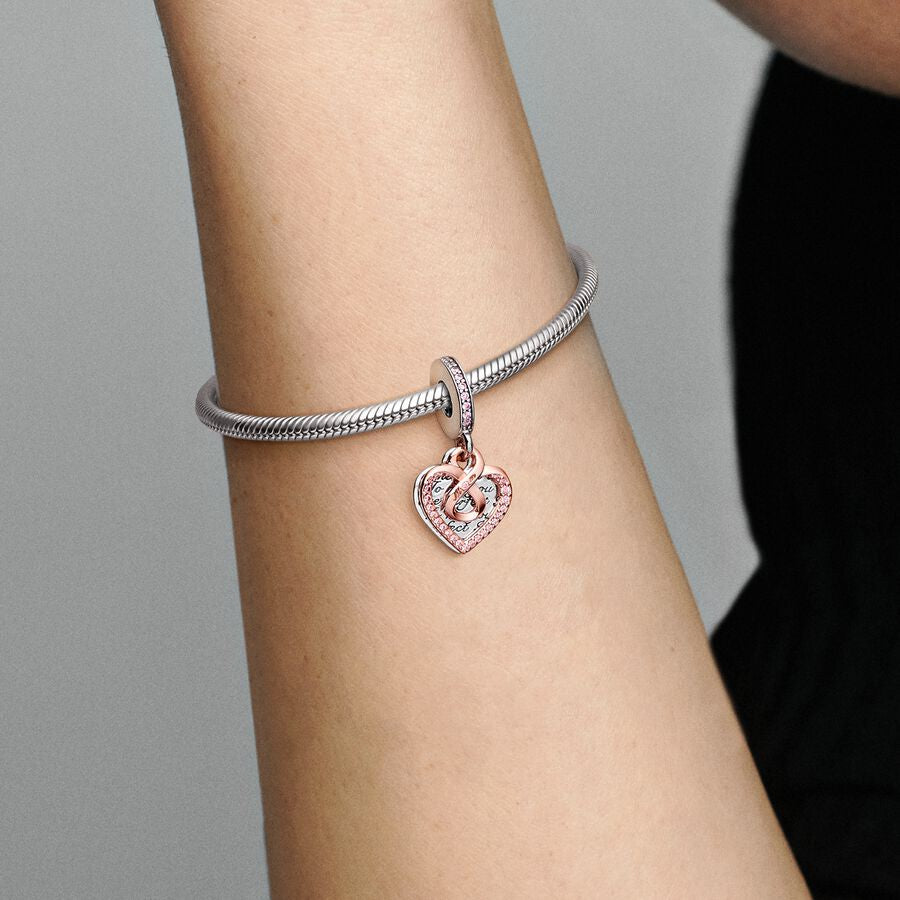 Charm Colgante Doble Corazon Infinito “You Are Perfect” en Dos Tonos Rose Gold