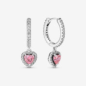 Pendientes de Aro Corazón Rosa Halo Brillante