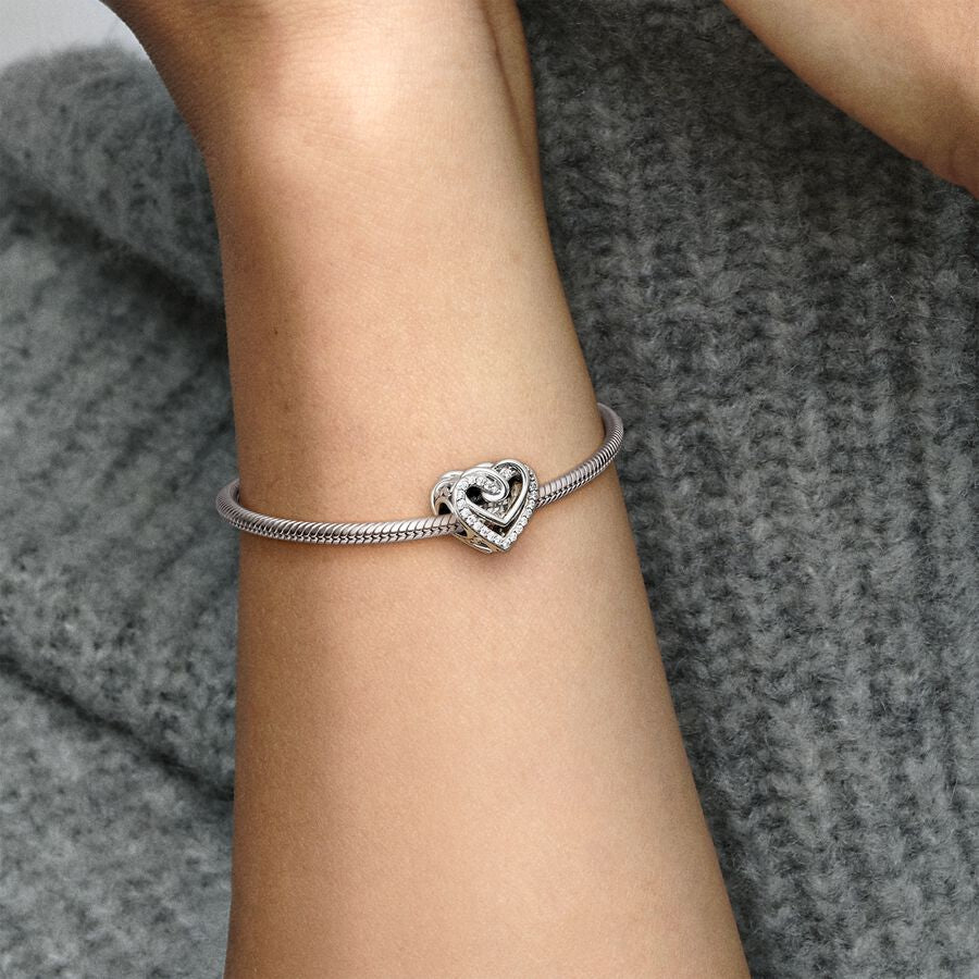 Charm Separador en plata de ley Corazones Brillantes Entrelazados