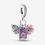Charm Colgante Cerezo, Amuleto y Abanico Japoneses Morado