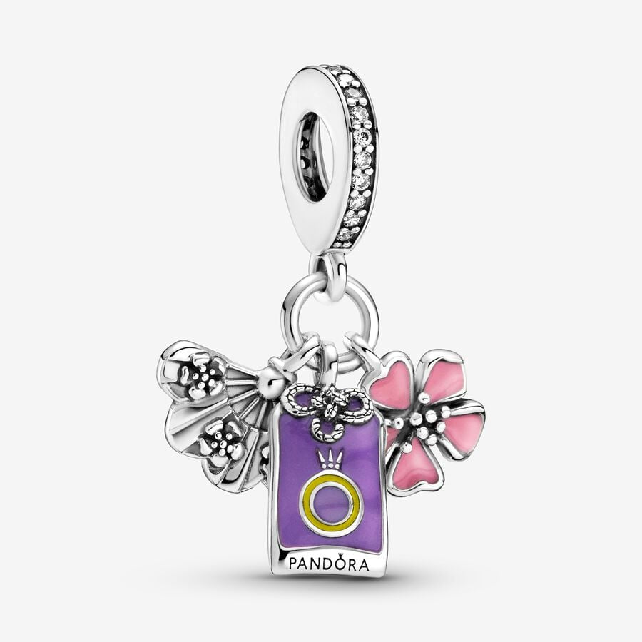 Charm Colgante Cerezo, Amuleto y Abanico Japoneses Morado