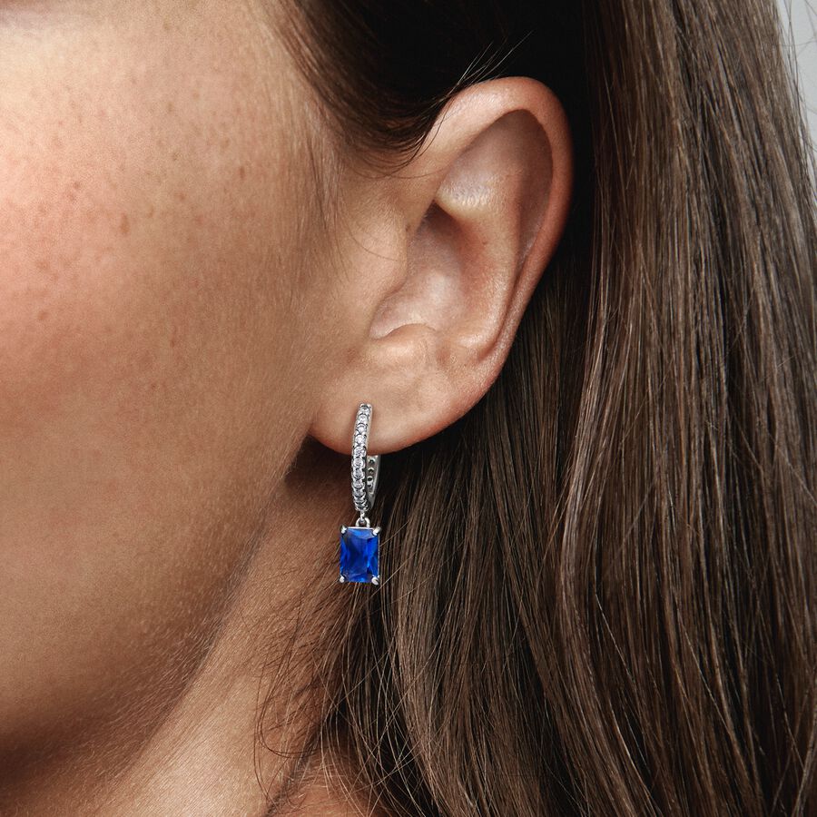 Pendientes de Aro Rectangulo Azul Brillante