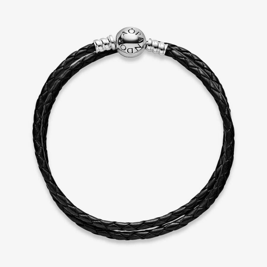 Pulsera de Cuero Doble Negro