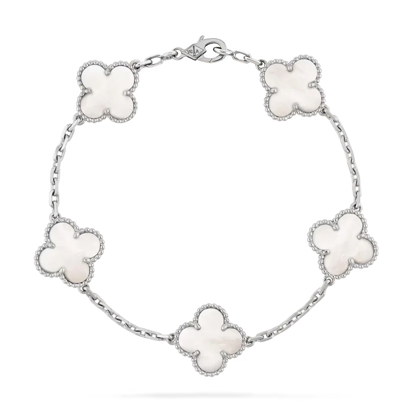 Pulsera Van Cleef Plateada Alhambra vintage 5 Tréboles Blancos